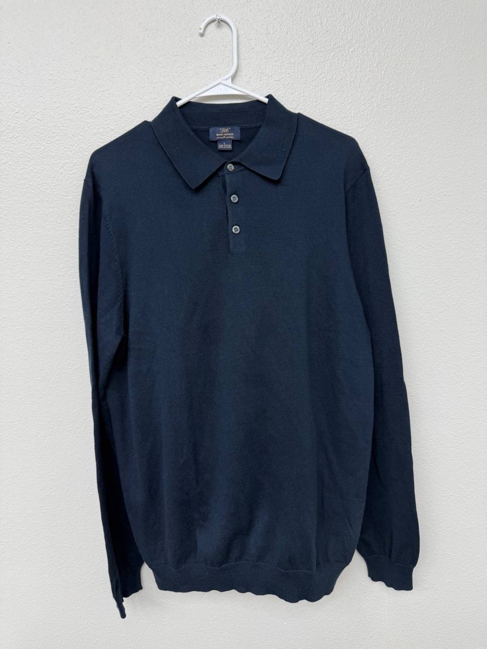 Brooks Brothers 346 Men’s Navy Blue Supima Cotton Knit Long Sleeve Polo Sweater